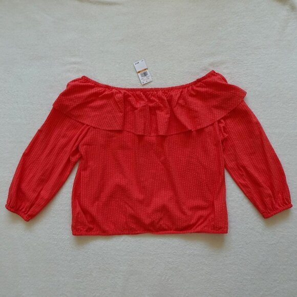 Michael Kors Off Shoulder Top Plus Size 3X Pink Orange Coral Ruffle Peasant - Picture 5 of 9